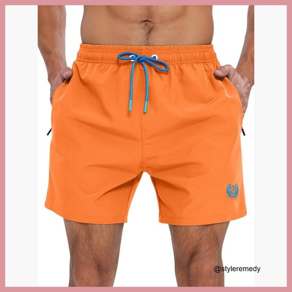 5 Inch Board Shorts with Zipper Pockets Quick Dry Polyester Blend